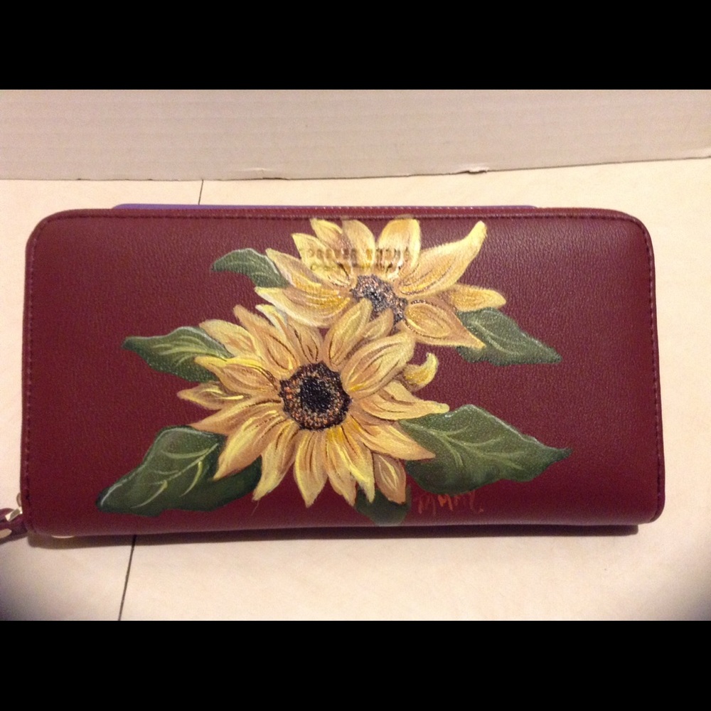 Painted wallet, red, new, sunflowers
